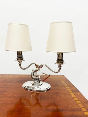 English Sterling Silver Dolphin 2 Arm Table Lamp-UCH-1224341