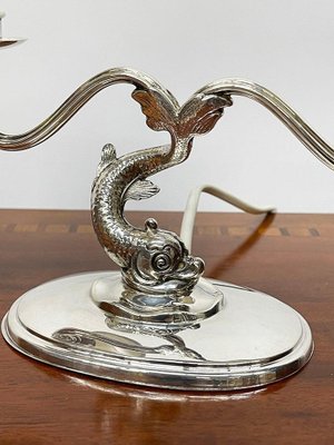 English Sterling Silver Dolphin 2 Arm Table Lamp-UCH-1224341