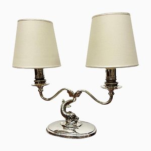 English Sterling Silver Dolphin 2 Arm Table Lamp-UCH-1224341