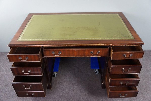 English Style Chesterfield Desk Inlaid with Green Leather-HPP-1770784