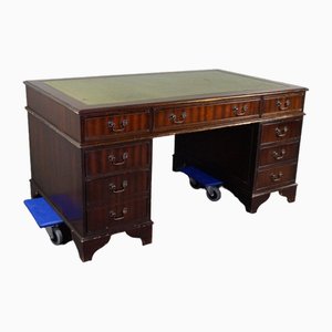 English Style Chesterfield Desk Inlaid with Green Leather-HPP-1770784