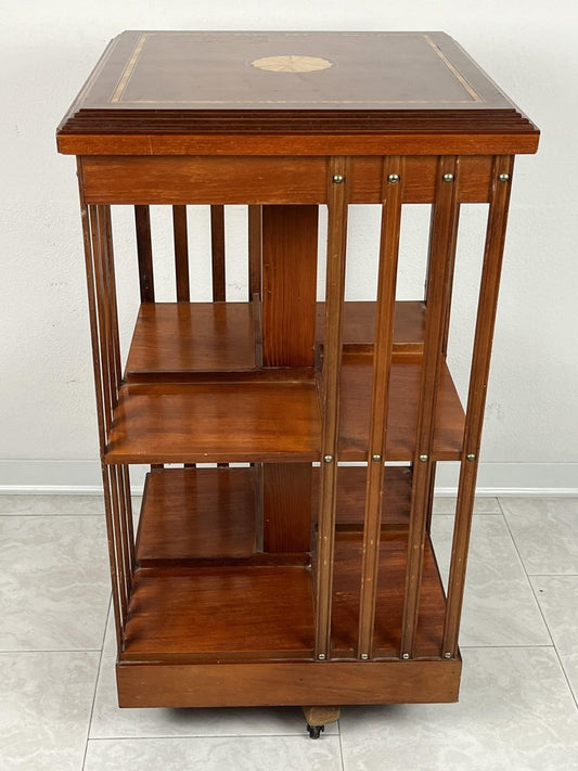 English Swivel Bookcase with Inlaid Plan, 1960s