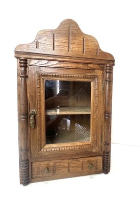 English Victorian Style Carved Elm Wood Wall Cabinet, 1900s-WZZ-1369504