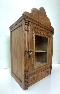 English Victorian Style Carved Elm Wood Wall Cabinet, 1900s-WZZ-1369504