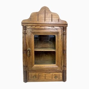 English Victorian Style Carved Elm Wood Wall Cabinet, 1900s-WZZ-1369504