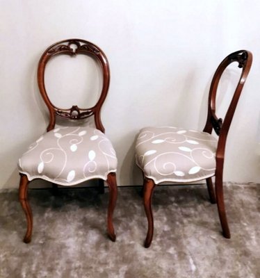 English Victorian Walnut Balloon Back Dining Chairs, Set of 2-QRS-875242