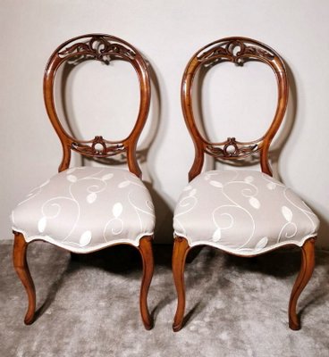 English Victorian Walnut Balloon Back Dining Chairs, Set of 2-QRS-875242