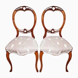 English Victorian Walnut Balloon Back Dining Chairs, Set of 2-QRS-875242