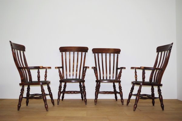 English Victorian Windsor Farm Chairs, Set of 4-KNM-1017082