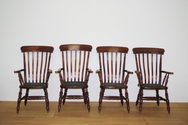 English Victorian Windsor Farm Chairs, Set of 4-KNM-1017082