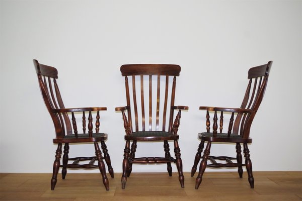 English Victorian Windsor Farm Chairs, Set of 4-KNM-1017082