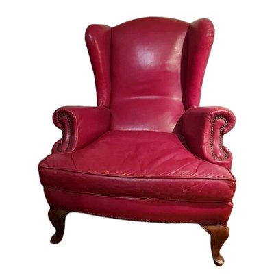 English Wingback Chair in Leather, Early 20th Century-TCS-1768875