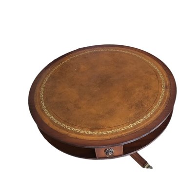 English Wood and Leather Round Table-TCS-2042153