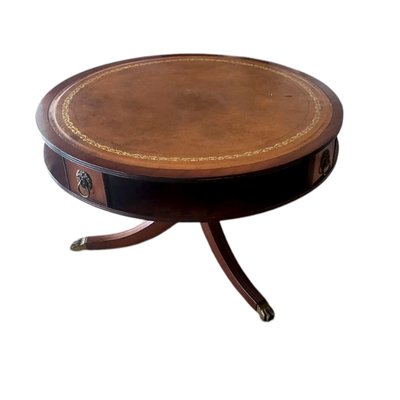 English Wood and Leather Round Table-TCS-2042153