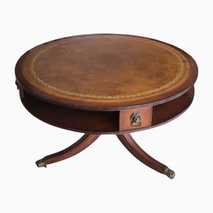 English Wood and Leather Round Table-TCS-2042153