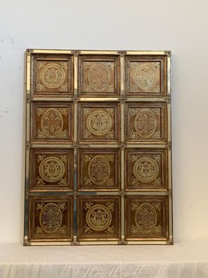 Engraved and Gilded Mirror Panel Wall Art in Lacquered Frame with Mirrored Insets-IJR-1394739