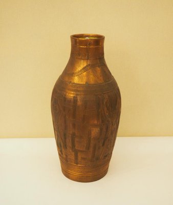 Engraved Ceramic Vase with Copper Effect from BMC, 1940s-TKR-782759