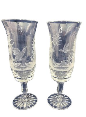 Engraved Drinking Glasses with a Landscape and Bird Scene, 1970s, Set of 7-UCH-1821653