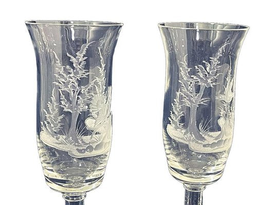 Engraved Drinking Glasses with a Landscape and Bird Scene, 1970s, Set of 7-UCH-1821653