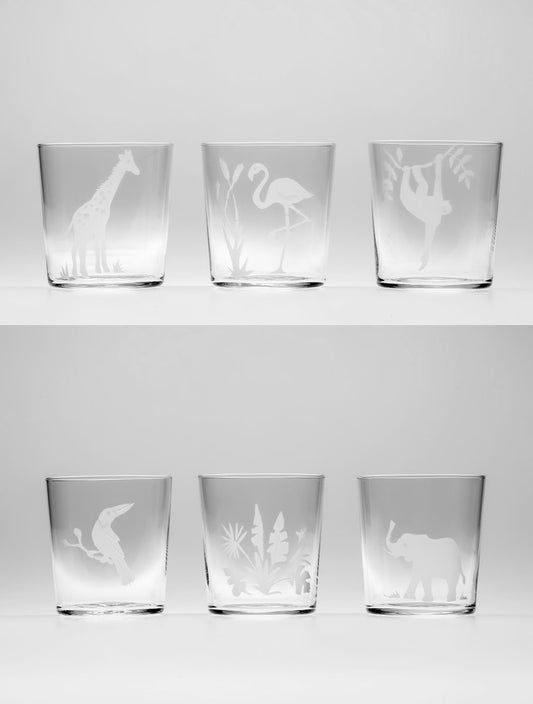 Engraved Jungle Glasses from Casarialto, Set of 6