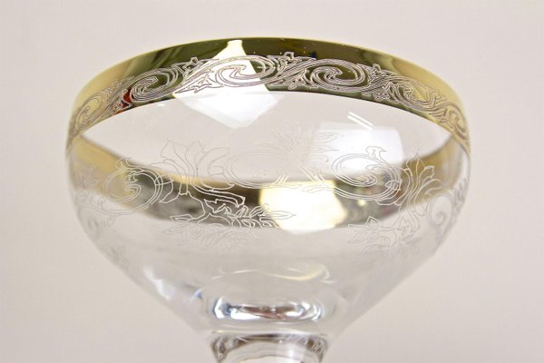 Engraved Murano Champagne Coupe Glasses with Gold Rim, 1940, Set of 6-TQA-2034397