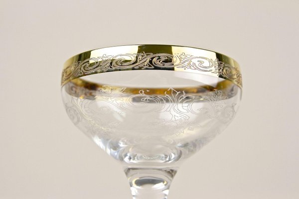 Engraved Murano Champagne Coupe Glasses with Gold Rim, 1940, Set of 6-TQA-2034397