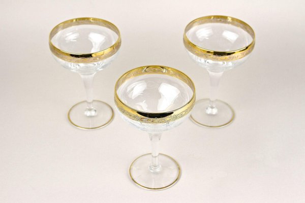 Engraved Murano Champagne Coupe Glasses with Gold Rim, 1940, Set of 6-TQA-2034397