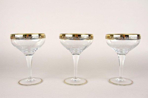 Engraved Murano Champagne Coupe Glasses with Gold Rim, 1940, Set of 6-TQA-2034397