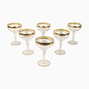 Engraved Murano Champagne Coupe Glasses with Gold Rim, 1940, Set of 6-TQA-2034397