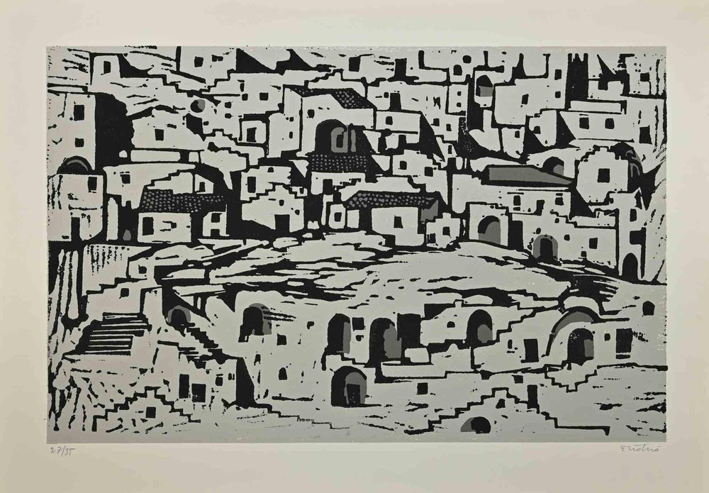 Enotrio Pugliese, Landscape, 1960s-1970s, Etching