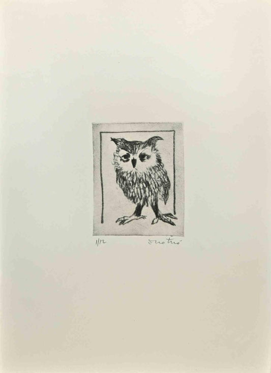 Enotrio Pugliese, Owl, 1963, Etching