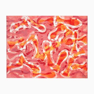 Enric Servera, Pink Seascape, Abstract Geometric Orange Fish Patterns, 2024, Monoprinting on Paper-RWC-2017677