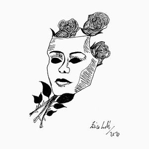 Enrico Josef Cucchi, Mask with Flowers, Original China Ink Drawing, 2020-ZCI-1384967