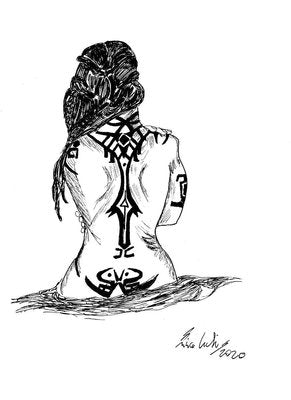 Enrico Josef Cucchi, Tattoo on the Back, Original China Ink Drawing, 2020-ZCI-1384971