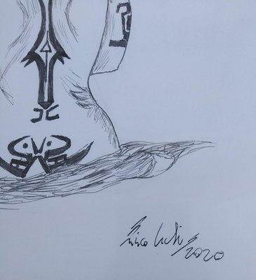 Enrico Josef Cucchi, Tattoo on the Back, Original China Ink Drawing, 2020-ZCI-1384971