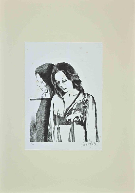 Enrico Palù, Woman in the Mirror, Etching, 1973