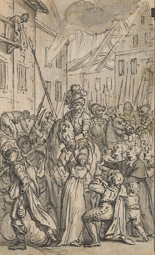 Entry of the Soldiers, 18th-Century, Pen Drawing