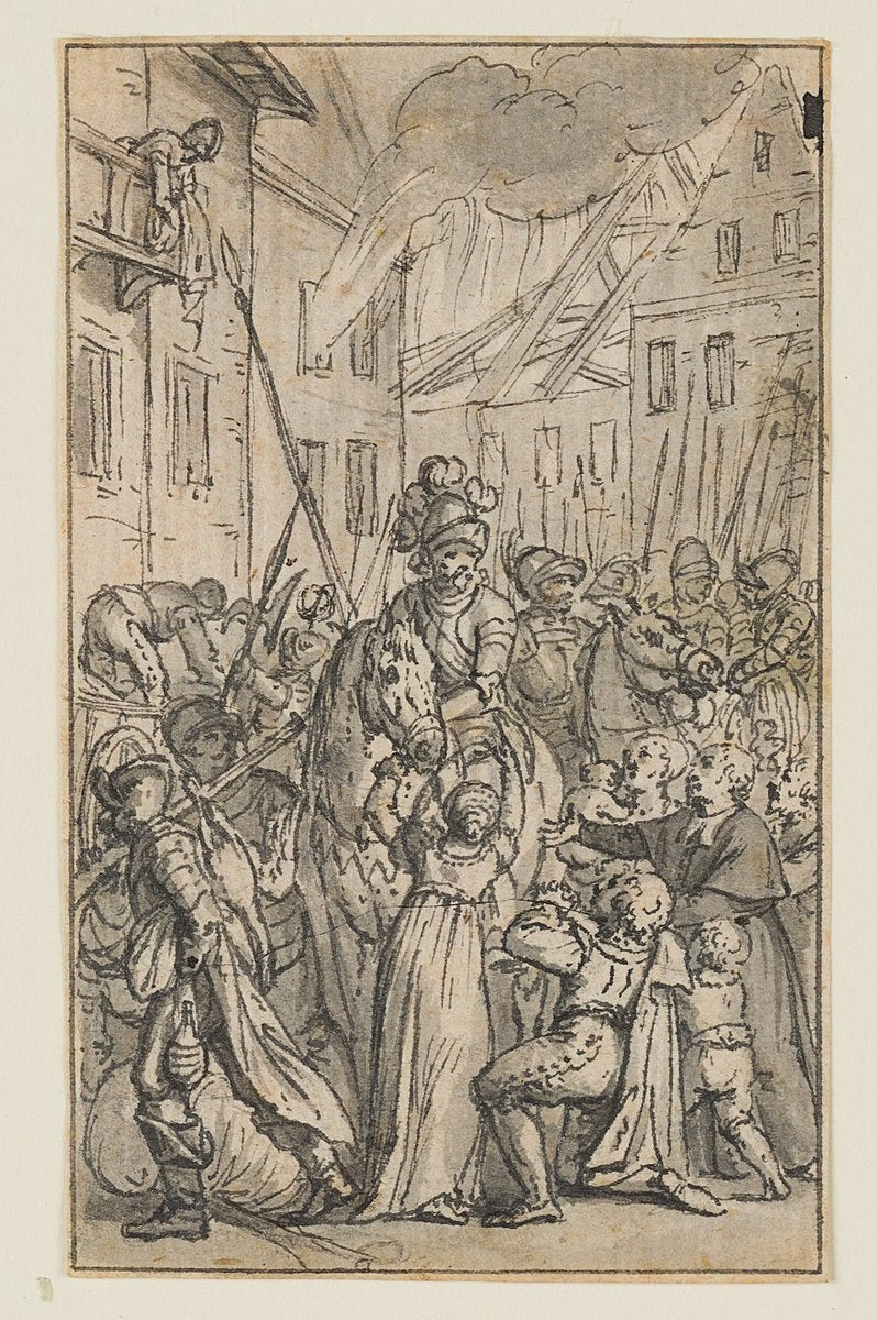 Entry of the Soldiers, 18th-Century, Pen Drawing