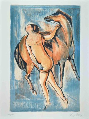 Enzo Assenza, Woman With Horse, Original Etching, 1970s-ZCI-1344750