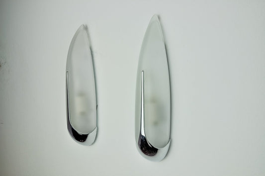 Epis Wall Lights in Smoked Glass and Silver Metal from Idearte, Spain, 1980, Set of 2