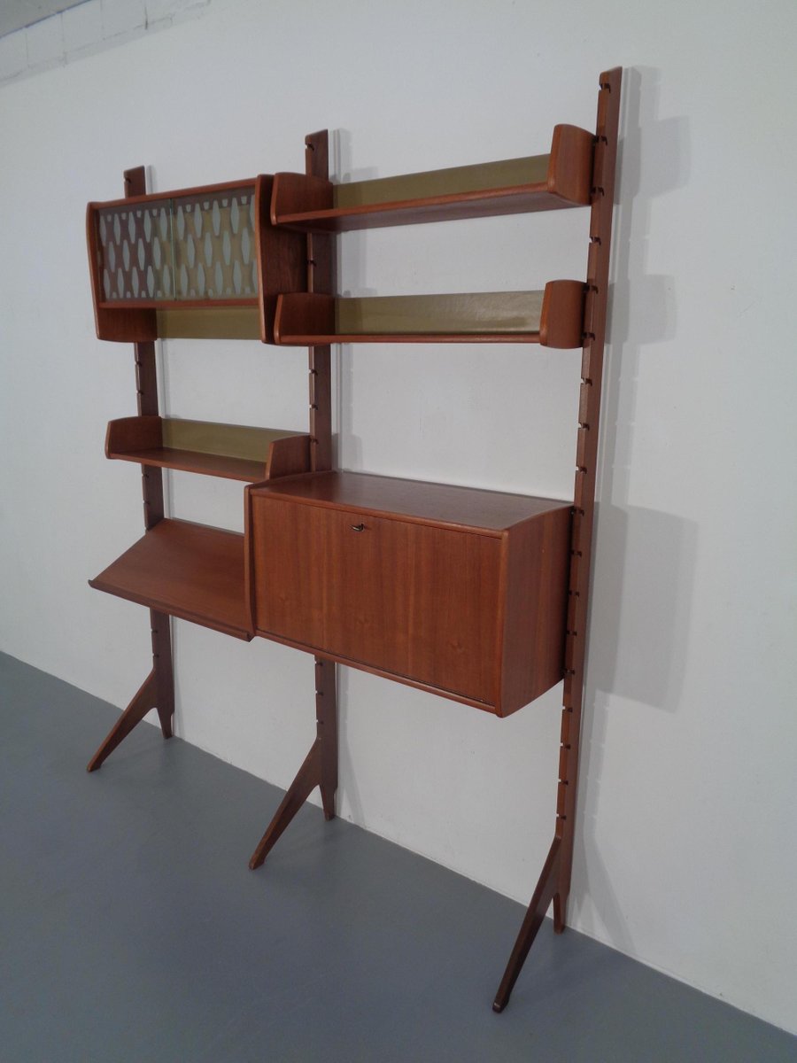 Ergo Teak Wall Shelving Unit by John Texmon Einar Blindheim for Blindheim, Norway, 1950s, Set of 9