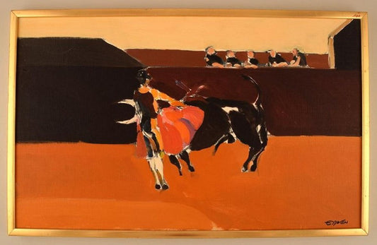 Eric Elfwén, Bullfighter, 1960s, Sweden, Oil on Board, Framed