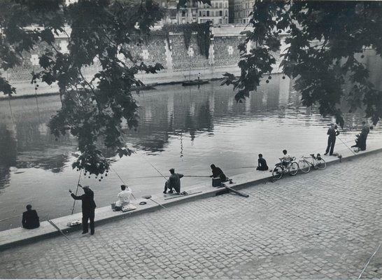 Erich Andres, Fishermen by the Seine, Paris, France, 1950s, Black & White Photograph-DYV-1181411