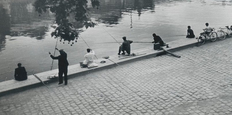 Erich Andres, Fishermen by the Seine, Paris, France, 1950s, Black & White Photograph-DYV-1181411