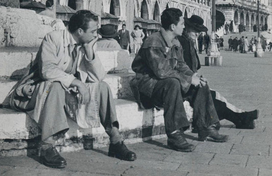 Erich Andres, Venice: Men Sitting at Markus Square, Italy, 1950s, Black & White Photograph