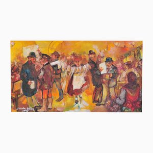 Erika Juhászb, Munich Pub During the Oktoberfest, 1950s, Oil on Canvas-QOR-2017282