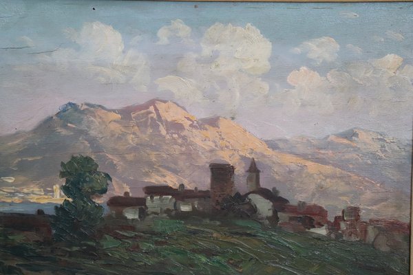 Ermanno Clara, Mountain Landscape, 1930s, Oil on Board, Framed-DCO-1347847