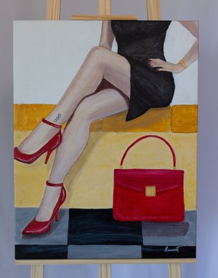 Ernest Carneado Ferreri, Mujer Con Vestido Negro, 2000s, Acrylic Painting-NKY-1397053