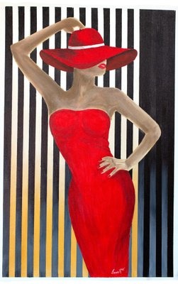 Ernest Carneado Ferreri, Mujer Con Vestido Rojo, 2000s, Acrylic Painting-NKY-1397049