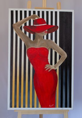 Ernest Carneado Ferreri, Mujer Con Vestido Rojo, 2000s, Acrylic Painting-NKY-1397049